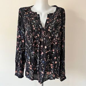 3 for 30 ~ Lucky Brand Black Floral Printed Casual Blouse Top Sz M